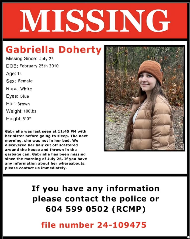 Gabriella Doherty Missing Surrey BC Help Find Gabriella Doherty