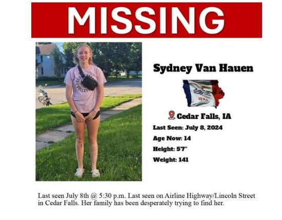 Sydney Van Hauen Missing Help Find14-Year-Old Girl, Resident Of Cedar Falls, IA