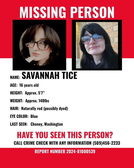 Savannah Tice Missing Cheney Police Department Seeks Public Help To Locate Missing Teen