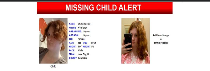 Emma Peebles Missing 16-Year-Old Girl From Southwest Ralph Terrace in Lake City, Florida Is Mising, Help Find